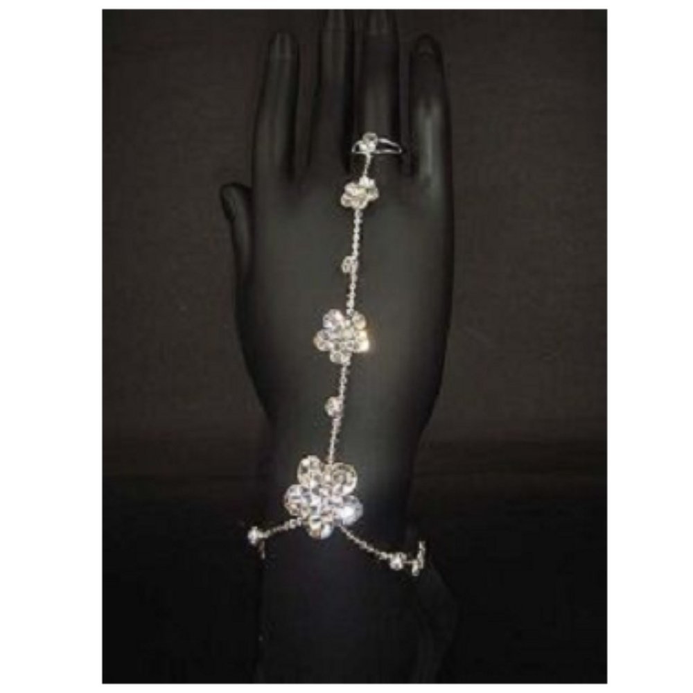 Crystal Finger Bracelets Ring Bracelet Jewelry for Women (Silver)